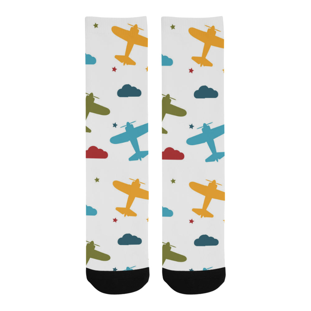 Airplane star cloud colorful Crew Socks