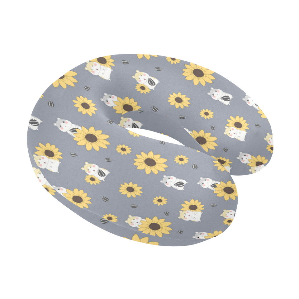 Cute hamster sunflower pattern background U-Shaped Travel Neck Pillow