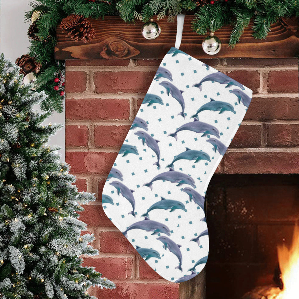 Dolphins pattern dotted background Christmas Stocking