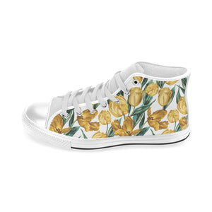 yellow tulips pattern Men's High Top Canvas Shoes White