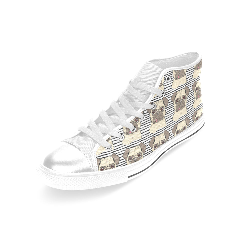 Happy pug pattern Women's High Top Canvas Shoes White