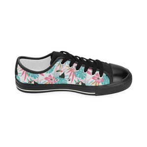 Toucan tropical flower leave pattern Kids' Boys' Girls' Low Top Canvas Shoes Black