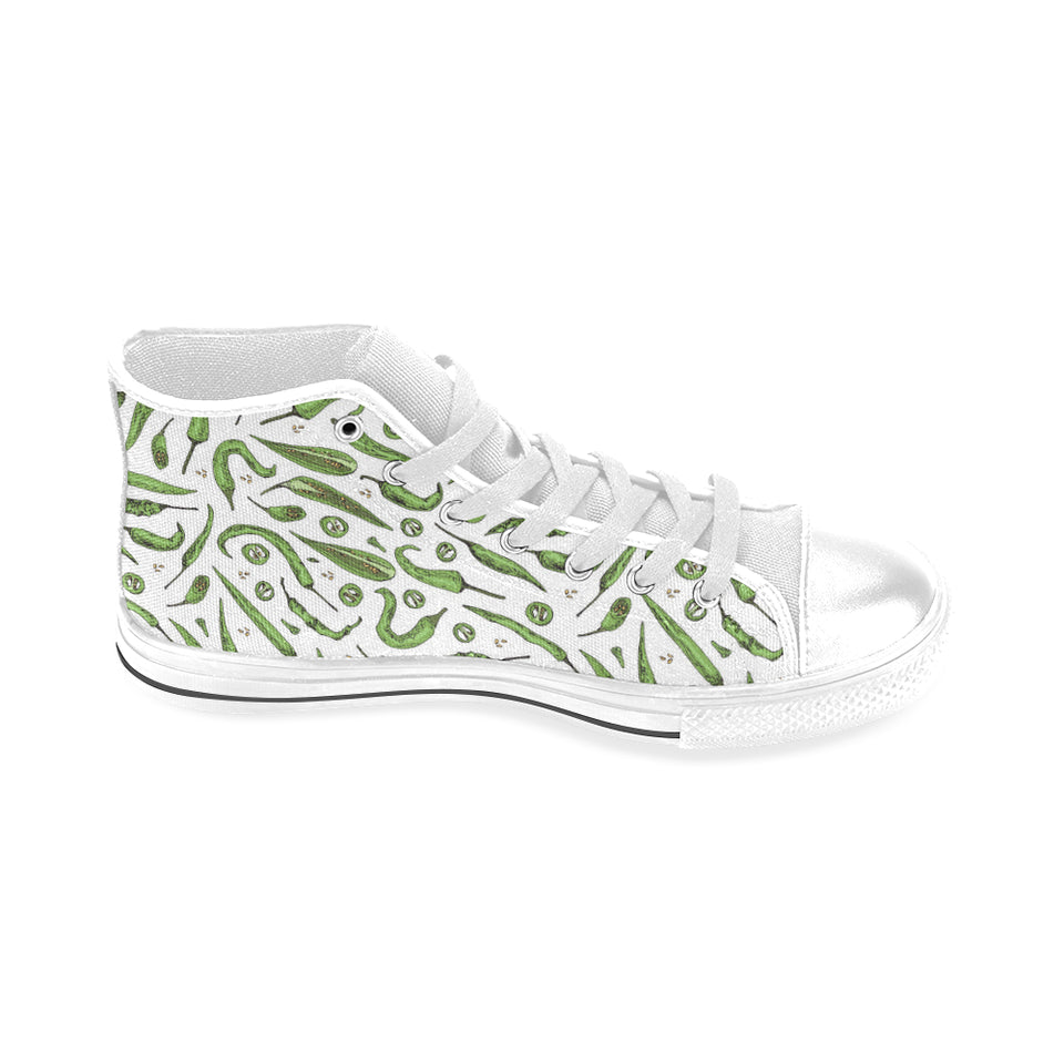 Hand drawn sketch style green Chili peppers patter Men's High Top Canvas Shoes White