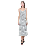 Cute raccoons leaves dot V-Neck Open Fork Long Dress