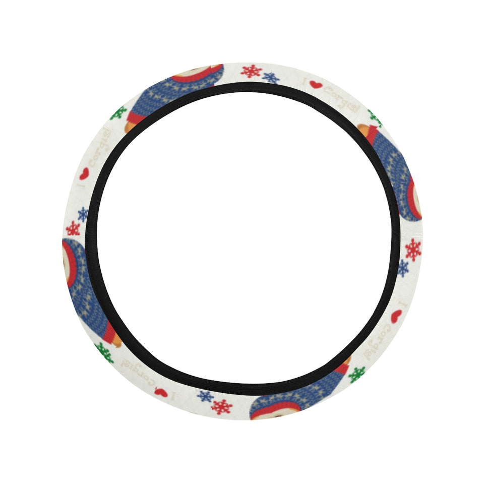 Corgi Christmas Pattern Car Steering Wheel Cover