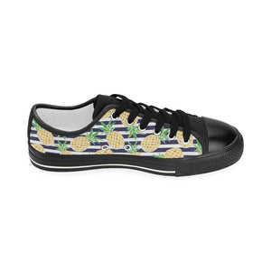 Pineapples pattern striped background Kids' Boys' Girls' Low Top Canvas Shoes Black