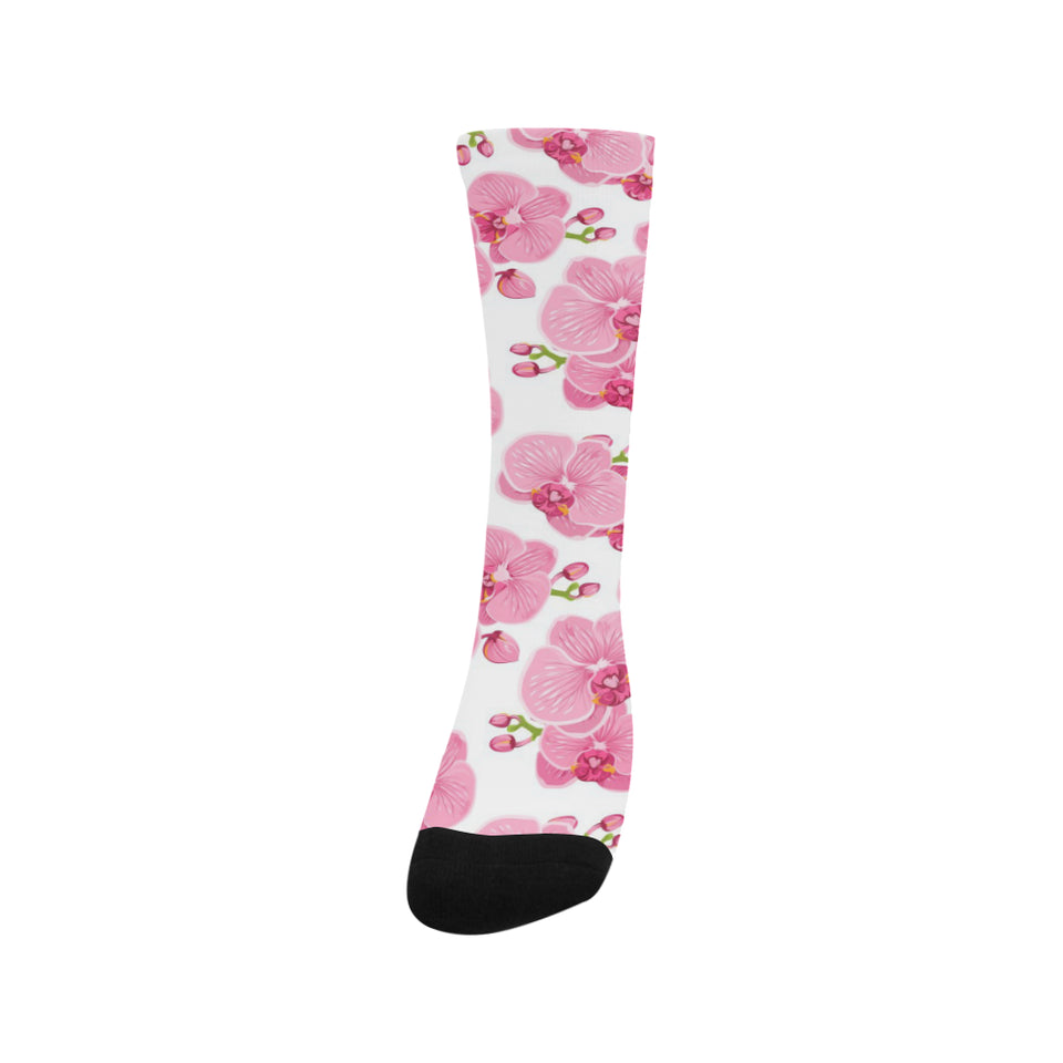 pink purple orchid pattern background Crew Socks