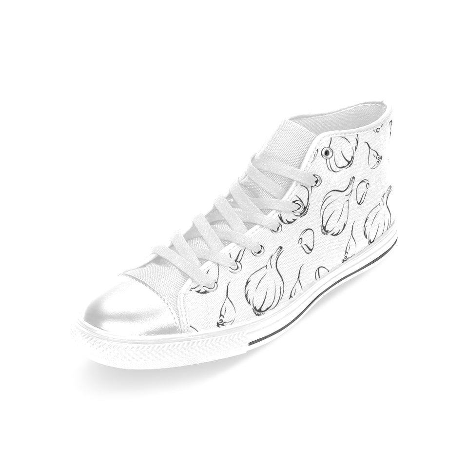 Garlic pattern black white Women's High Top Canvas Shoes White