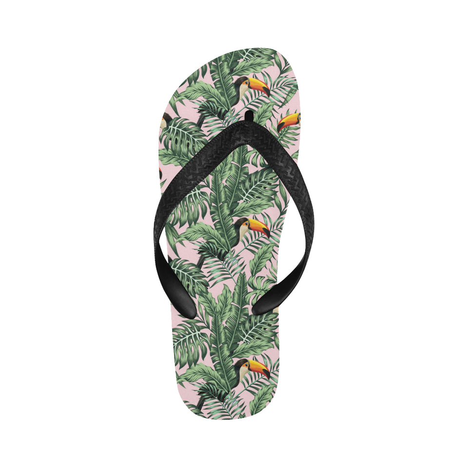 Toucan tropical green jungle palm pattern Unisex Flip Flops