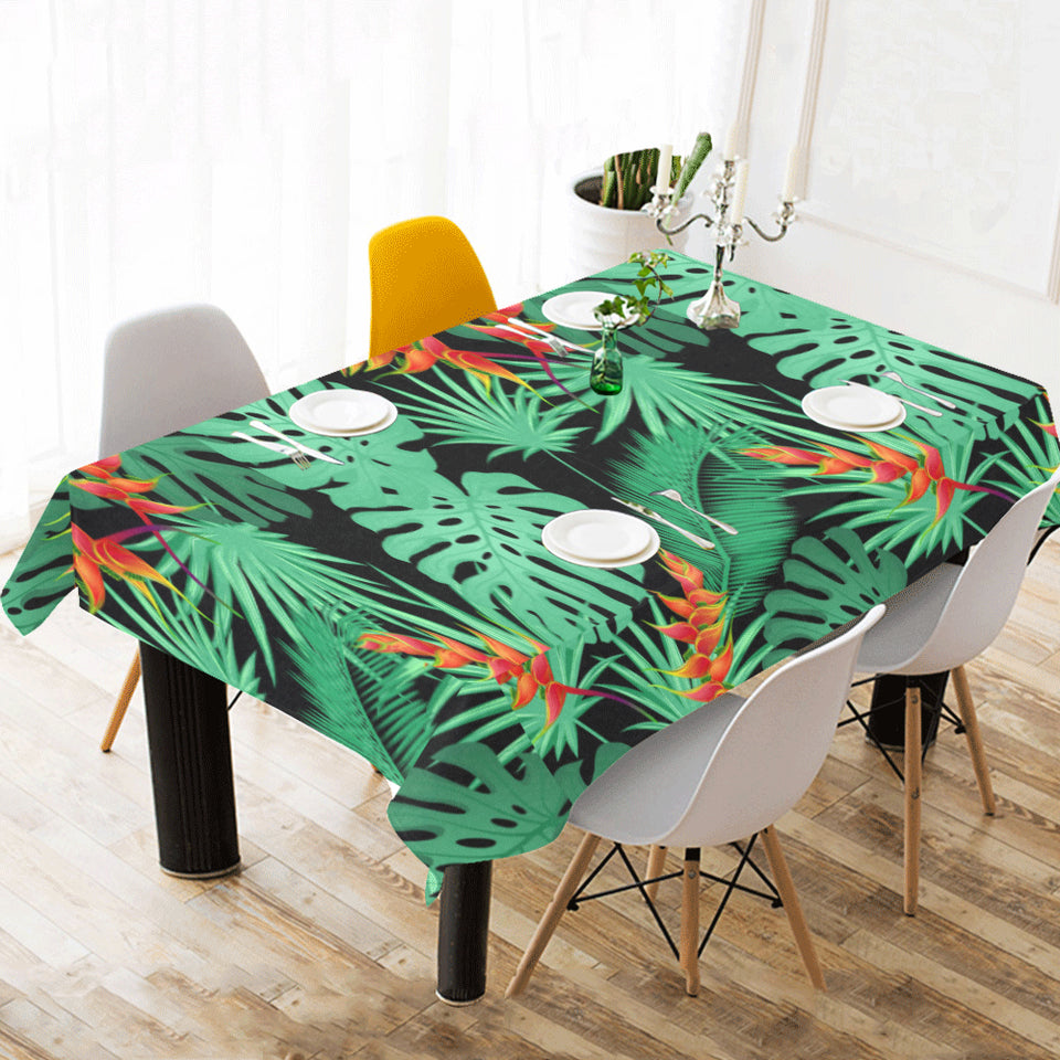 heliconia flower palm monstera leaves black backgr Tablecloth