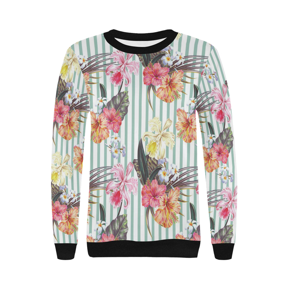 Colorful orchid flower pattern Women's Crew Neck Sweatshirt