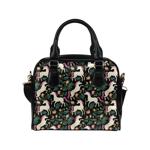 Unicorns forest background Shoulder Handbag