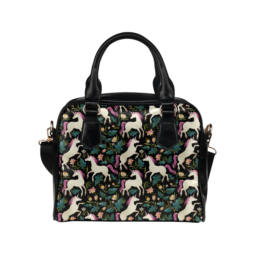 Unicorns forest background Shoulder Handbag