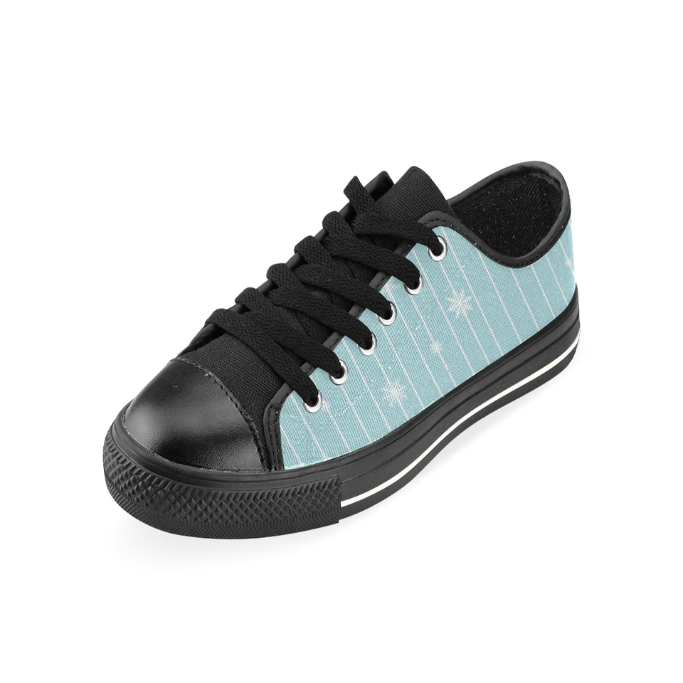 Snowflake pattern blue stripe background Men's Low Top Canvas Shoes Black