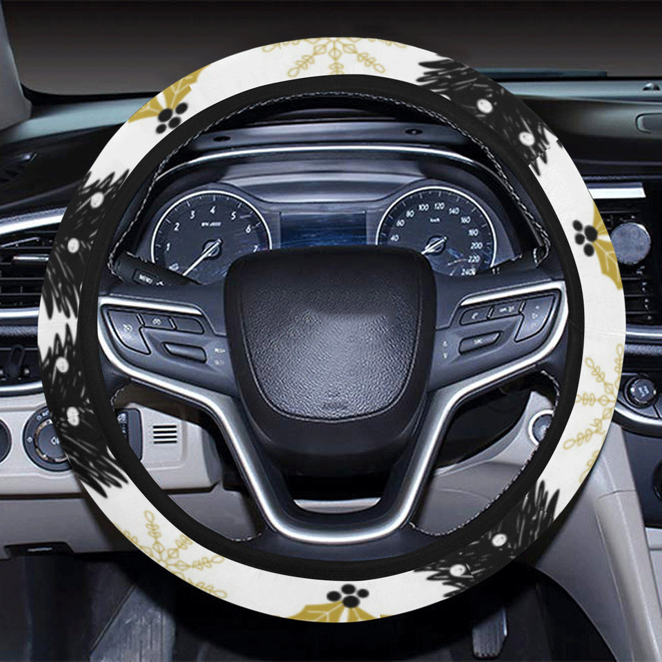 Christmas tree holly snow star pattern Car Steering Wheel Cover