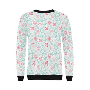 Clock time pattern blackground Women's Crew Neck Sweatshirt
