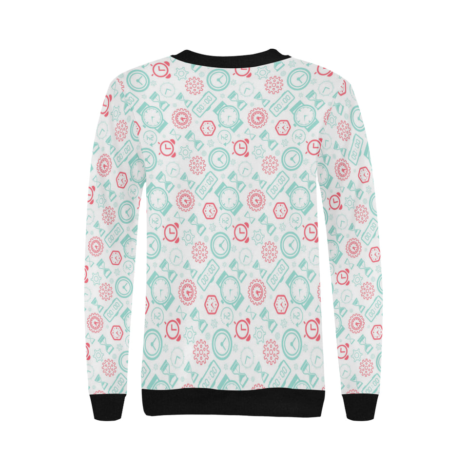 Clock time pattern blackground Women's Crew Neck Sweatshirt