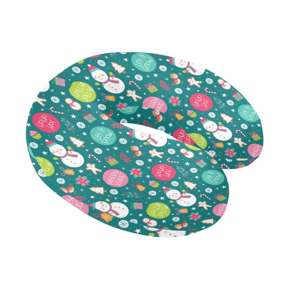 Snowman bird decorative elements christmas pattern U-Shaped Travel Neck Pillow