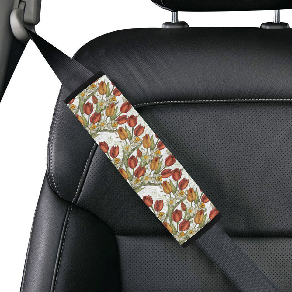 Red tulips and daffodils pattern Car Seat Belt Cover
