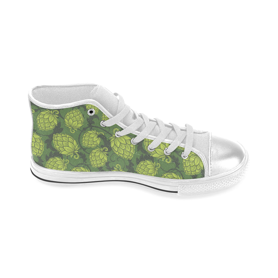 Hop pattern Hop cone background Women's High Top Canvas Shoes White