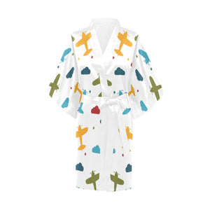 Airplane star cloud colorful Women's Short Kimono Robe