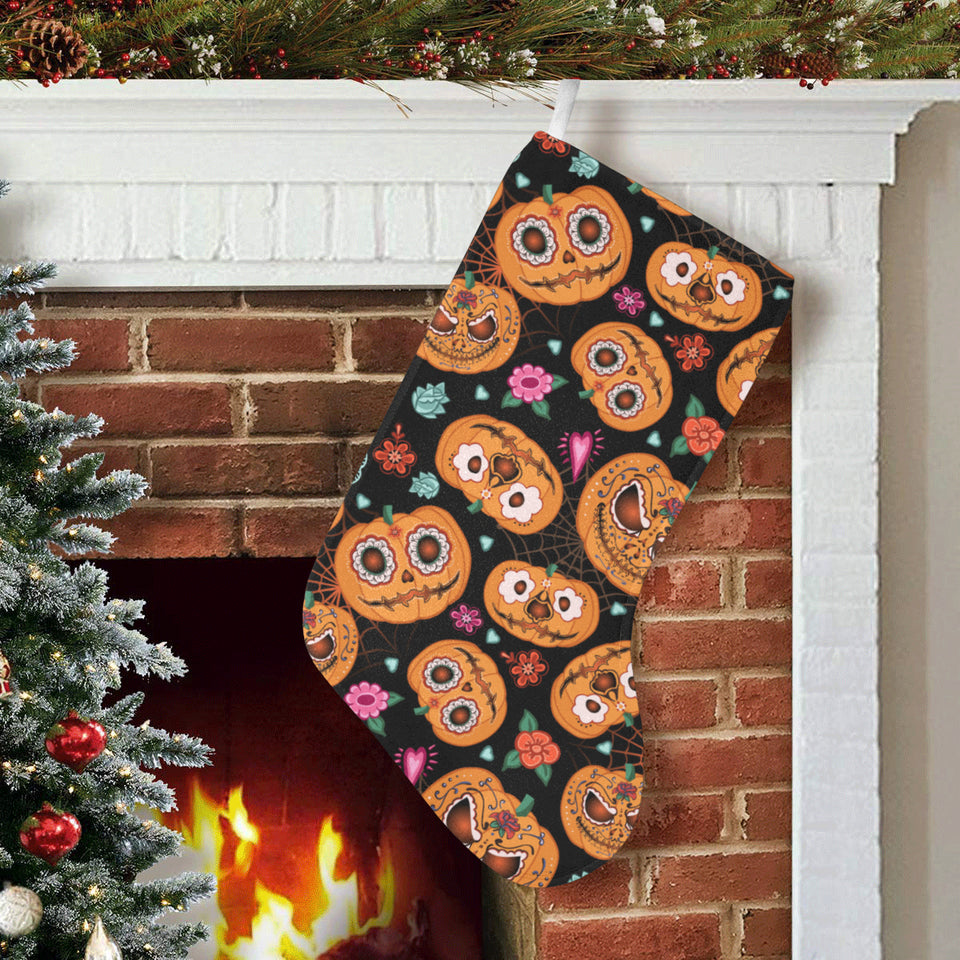 Pumpkin flowers spiderweb Halloween theme Christmas Stocking