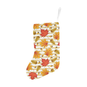 Maple leaf oak leaf acorns beige striped backgroun Christmas Stocking