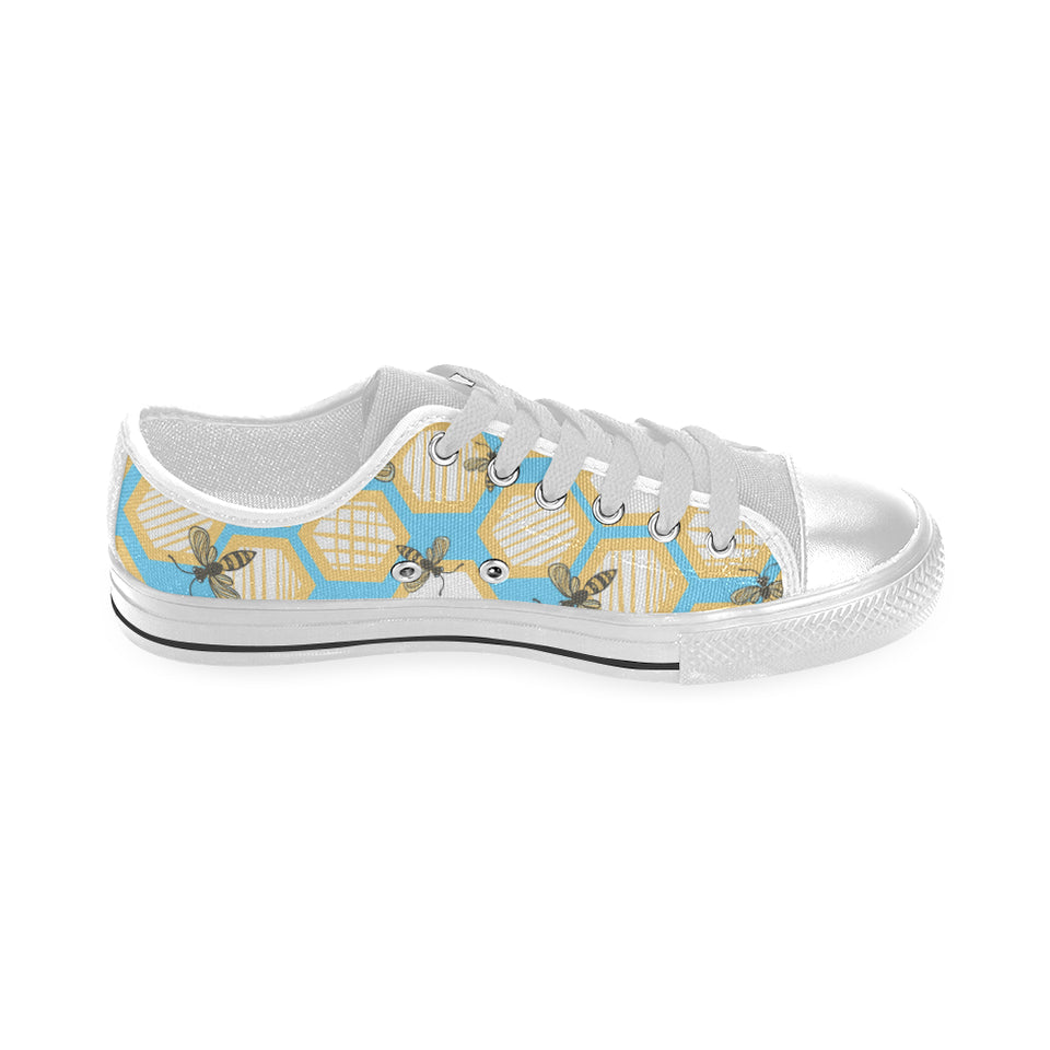 Bee honeycomb pattern Men's Low Top Shoes White