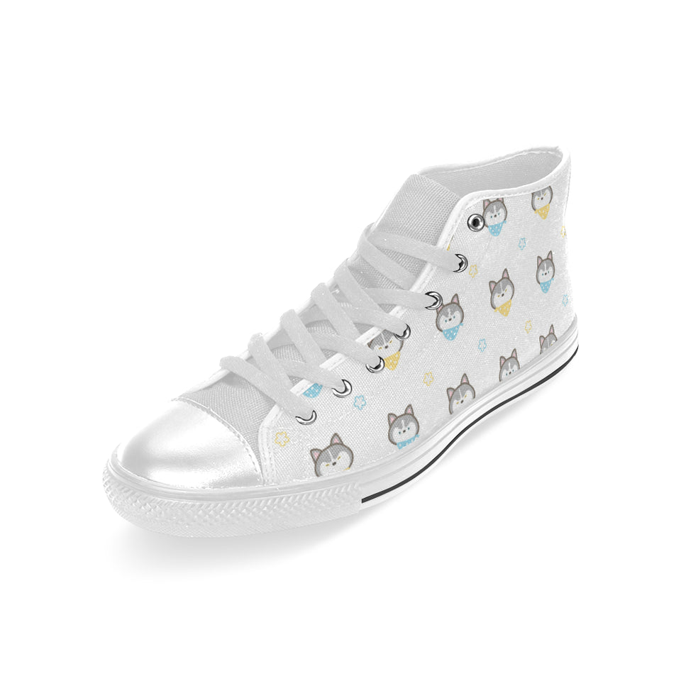 Cute Siberian Husky pattern Men's High Top Canvas Shoes White
