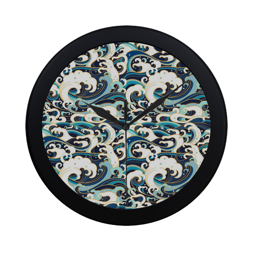 Japanese wave pattern Elegant Black Wall Clock