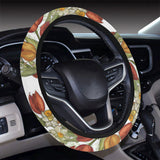 Red tulips and daffodils pattern Car Steering Wheel Cover