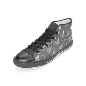 Gold ginkgo leaves Women's High Top Canvas Shoes Black