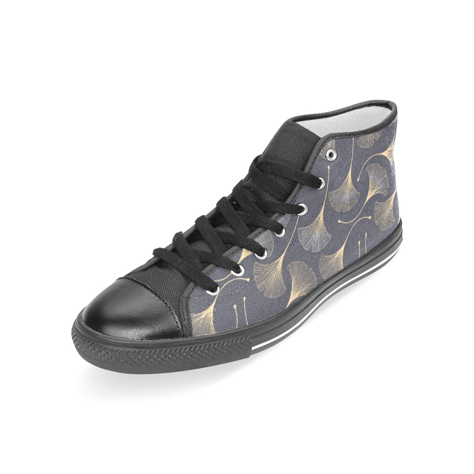Gold ginkgo leaves Women's High Top Canvas Shoes Black
