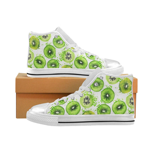 Watercolor kiwi pattern Women's High Top Canvas Shoes White