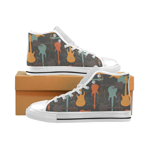 electric guitars pattern Men's High Top Canvas Shoes White