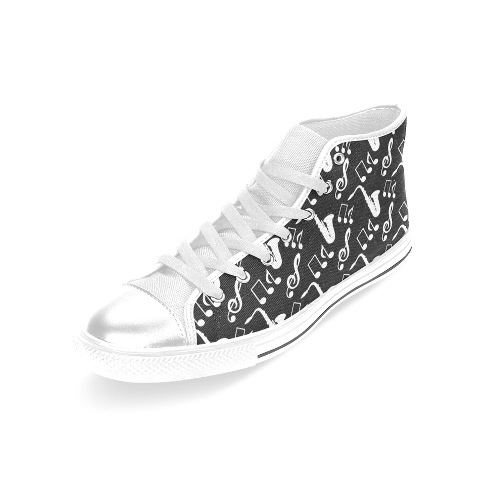 Saxophone music notes treble clef black white them Women's High Top Canvas Shoes White