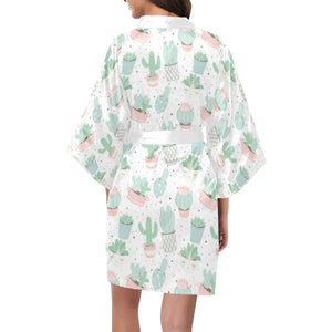 Pastel color cactus pattern Women's Short Kimono Robe