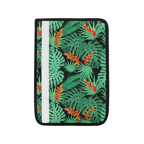 heliconia flower palm monstera leaves black backgr Car Seat Belt Cover
