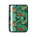 heliconia flower palm monstera leaves black backgr Car Seat Belt Cover