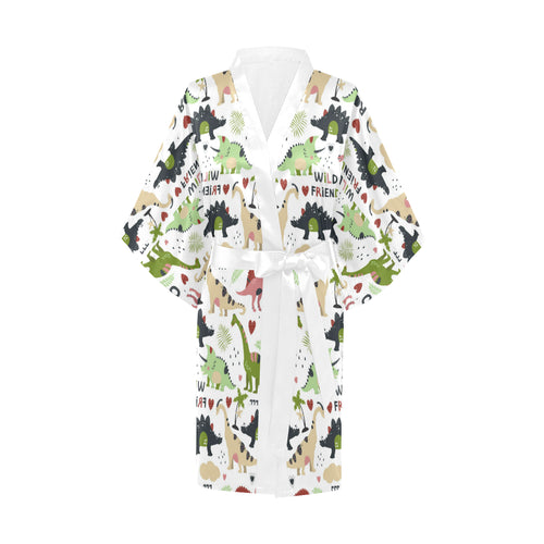 Cute dinosaurs pattern Women's Short Kimono Robe