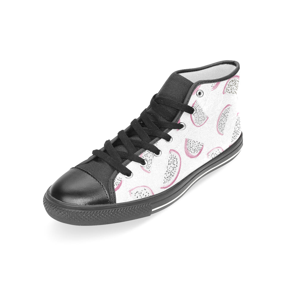 dragon fruit pattern Women's High Top Canvas Shoes Black