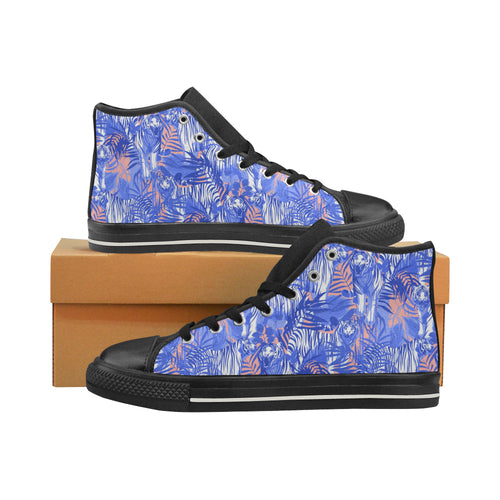 white bengal tigers pattern Women's High Top Canvas Shoes Black