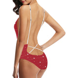 Christmas tree star snow red background Women's One-Piece Swimsuit