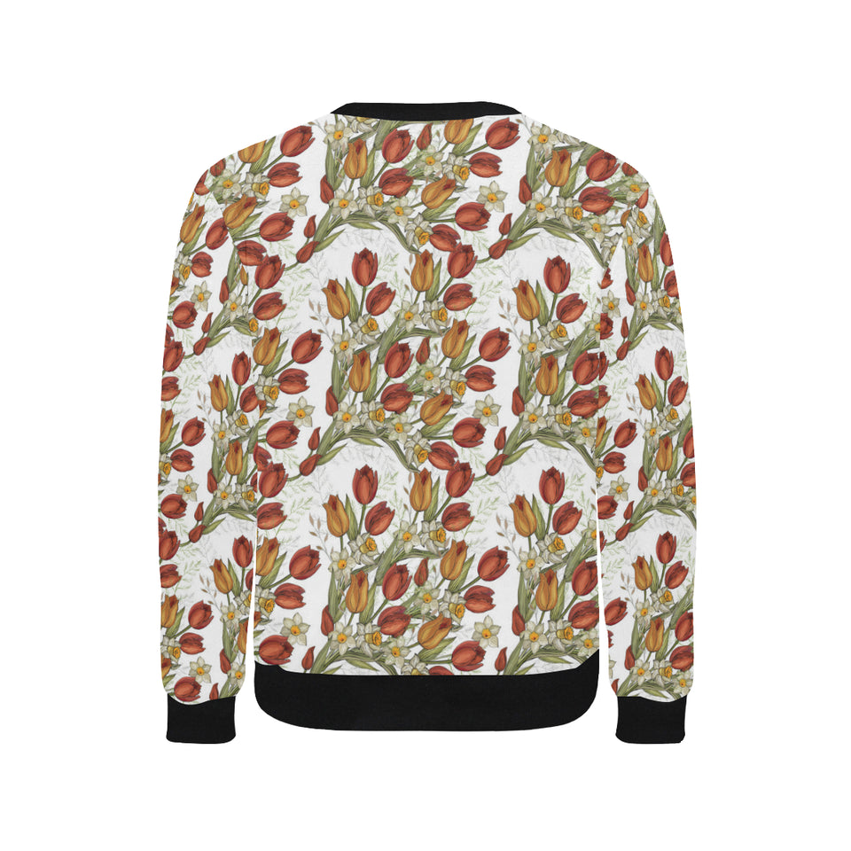 Red tulips and daffodils pattern Men's Crew Neck Sweatshirt