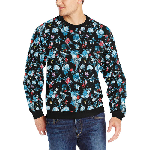 Skull flower roses leave pattern Men's Crew Neck Sweatshirt