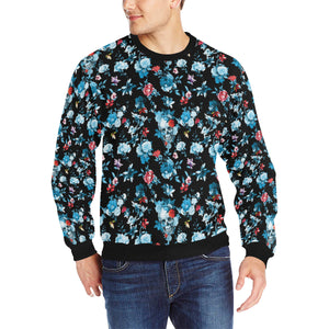 Skull flower roses leave pattern Men's Crew Neck Sweatshirt