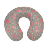 Red gold Sakura cherry blossom gray background U-Shaped Travel Neck Pillow
