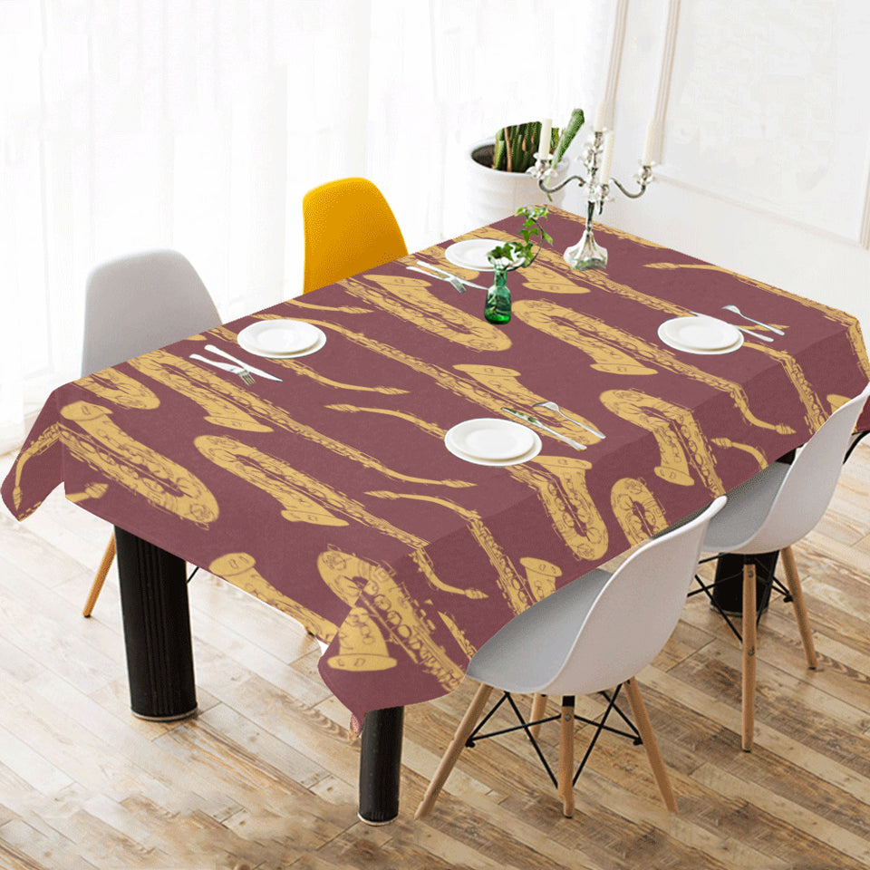 Hand drawn gold saxophone red background Tablecloth