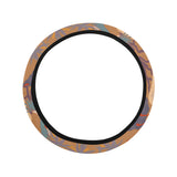 Bonsai bamboo stork japanese pattern brown theme Car Steering Wheel Cover