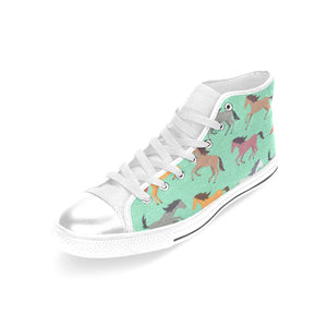 Colorful horses pattern Women's High Top Canvas Shoes White